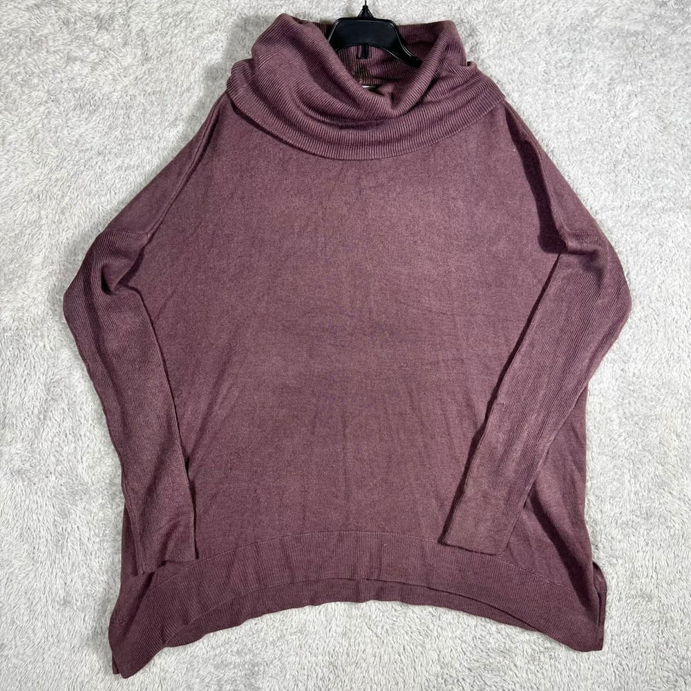 Susina Womens 1X Plum Purple Cowl Neck Oversized Poncho Sweater Ribbed Knit Slit